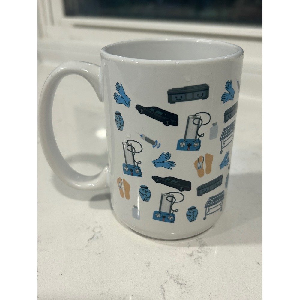 Mortician Funeral Director Icon Coffee Mug Hearse Casket Toe Tag Macabre Gift